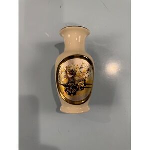 Vintage Chokin Art Japanese Bud Vase 24KT Gold Edged Flower Cart Made in Japan